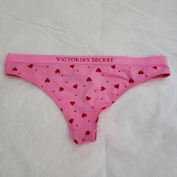 BUNDLE OF Victorias Secret Pink Hearts Thong & Red Silk & String Thong - Size L - Picture 2 of 10